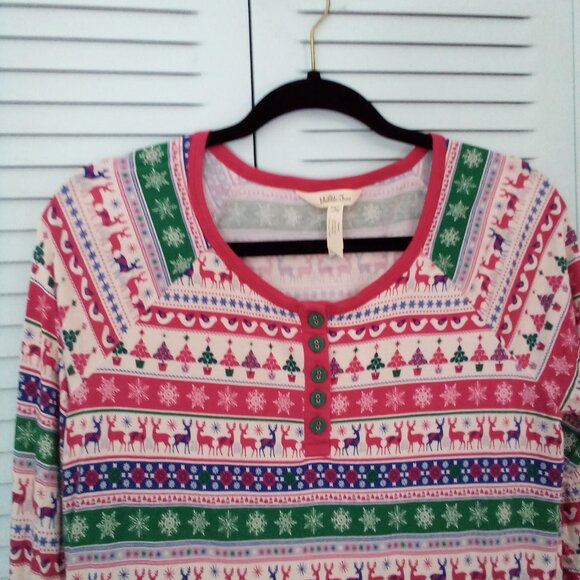 MATILDA JANE S CHRISTMAS PAJAMA SET SNOW FLAKES REINDEERS TREES STRIPED HENLEY - Picture 6 of 10